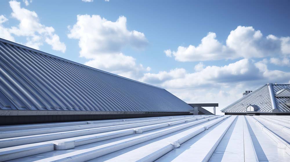 Building with a white roof coating